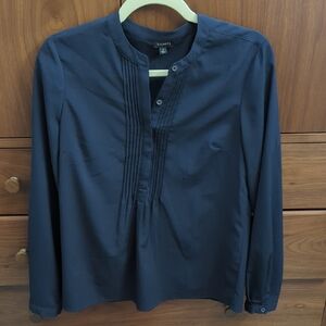 Talbots Pintuck Blouse Navy Blue